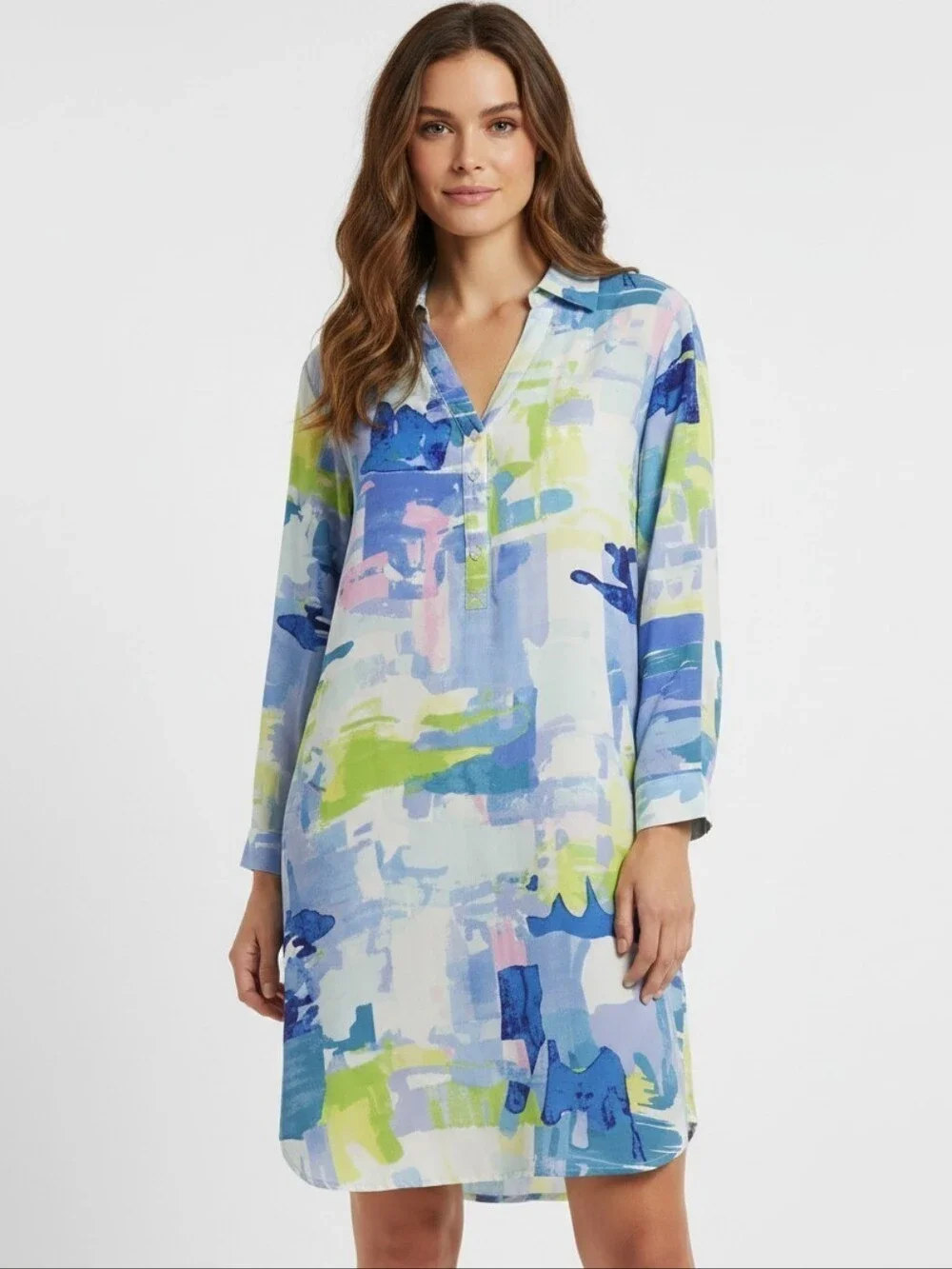 Tori Richard 100% Silk Tunic Dress Abstract Art Print Beach Resort Cover Up Sz 6
